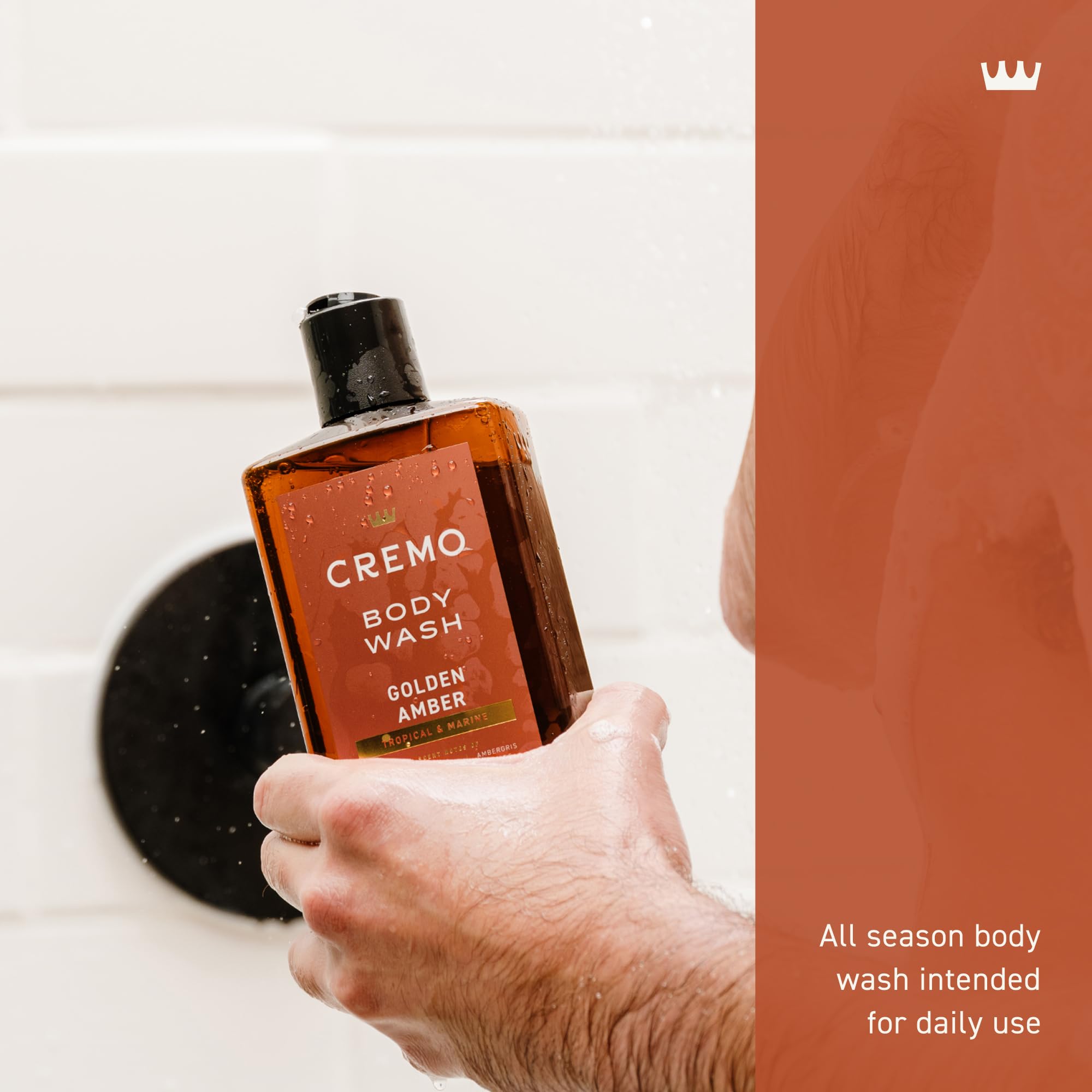 Cremo body wash supports a complete grooming routine with complementary scents.
