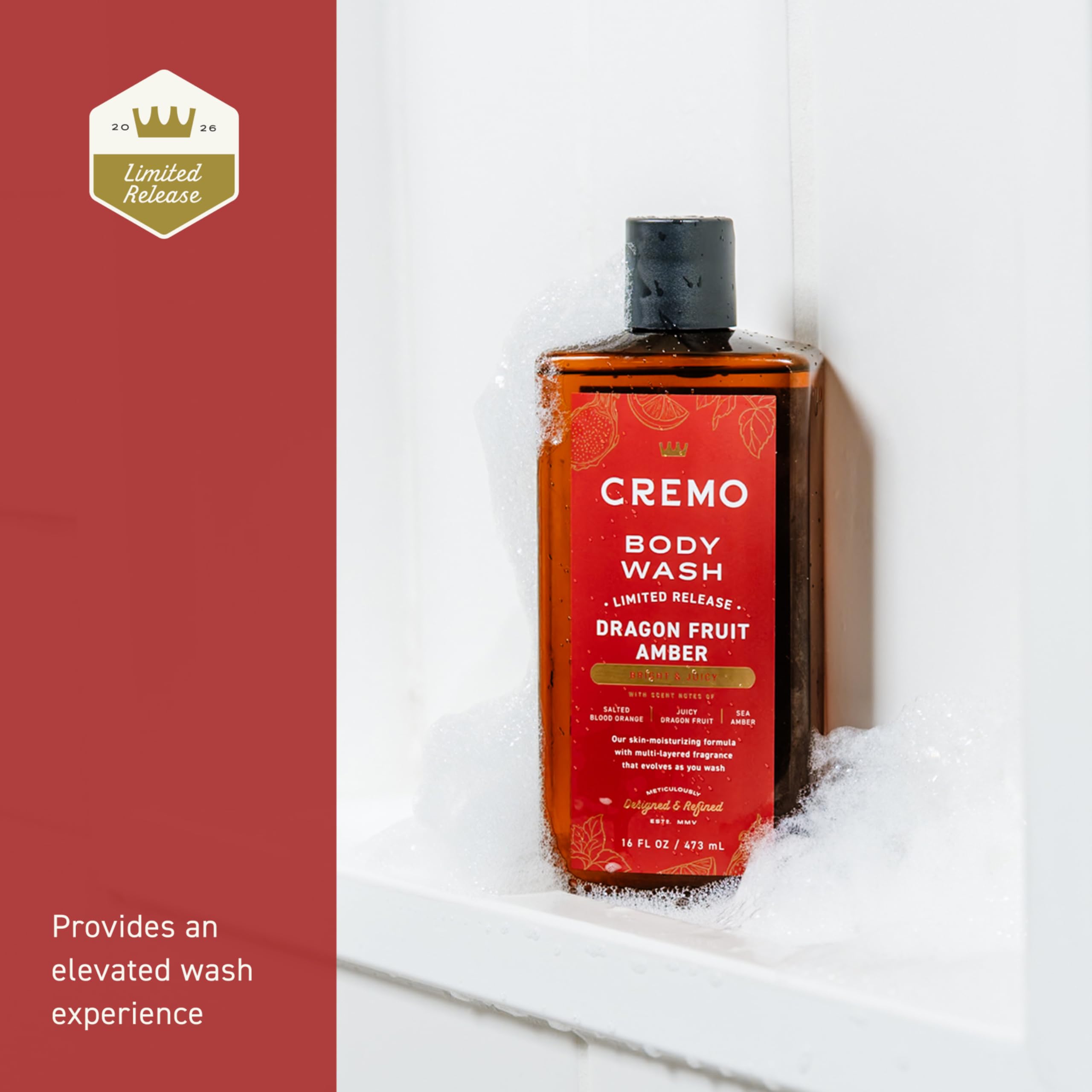 Cremo Body Wash texture close-up demonstrates moisturized, soft skin.