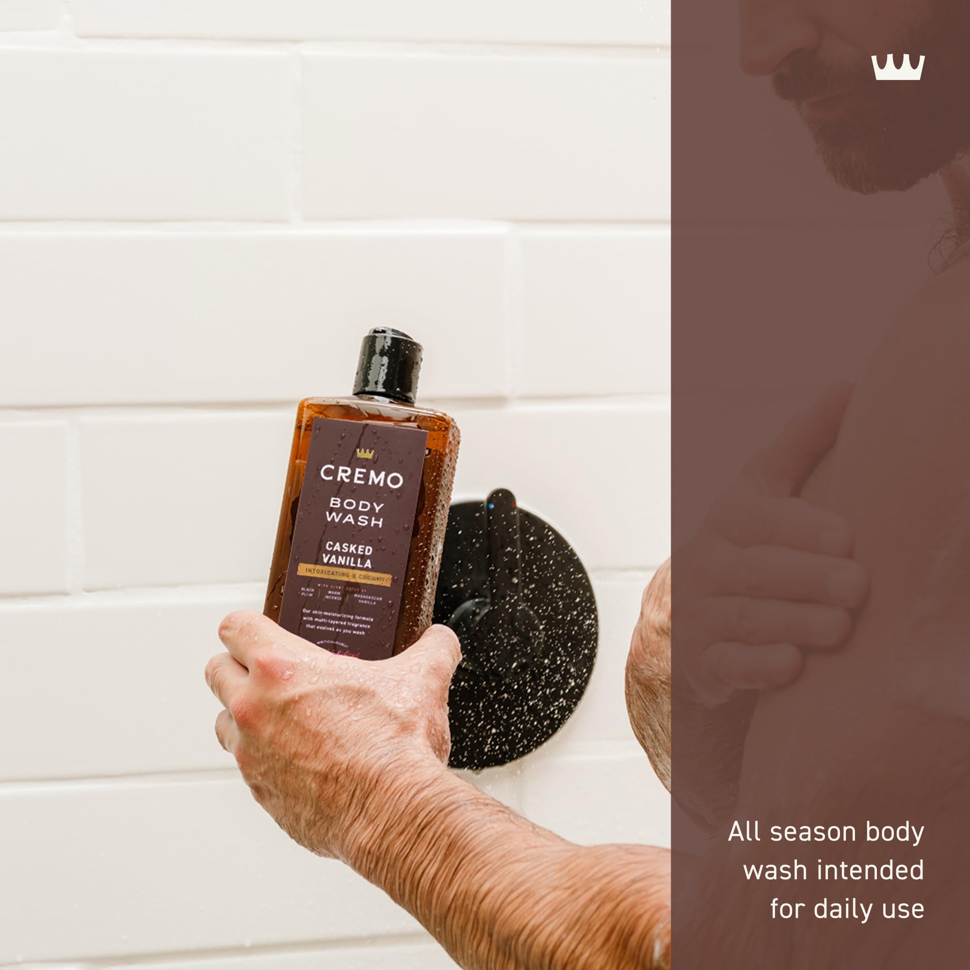 Cremo bottle on sink display for easy daily grooming routine