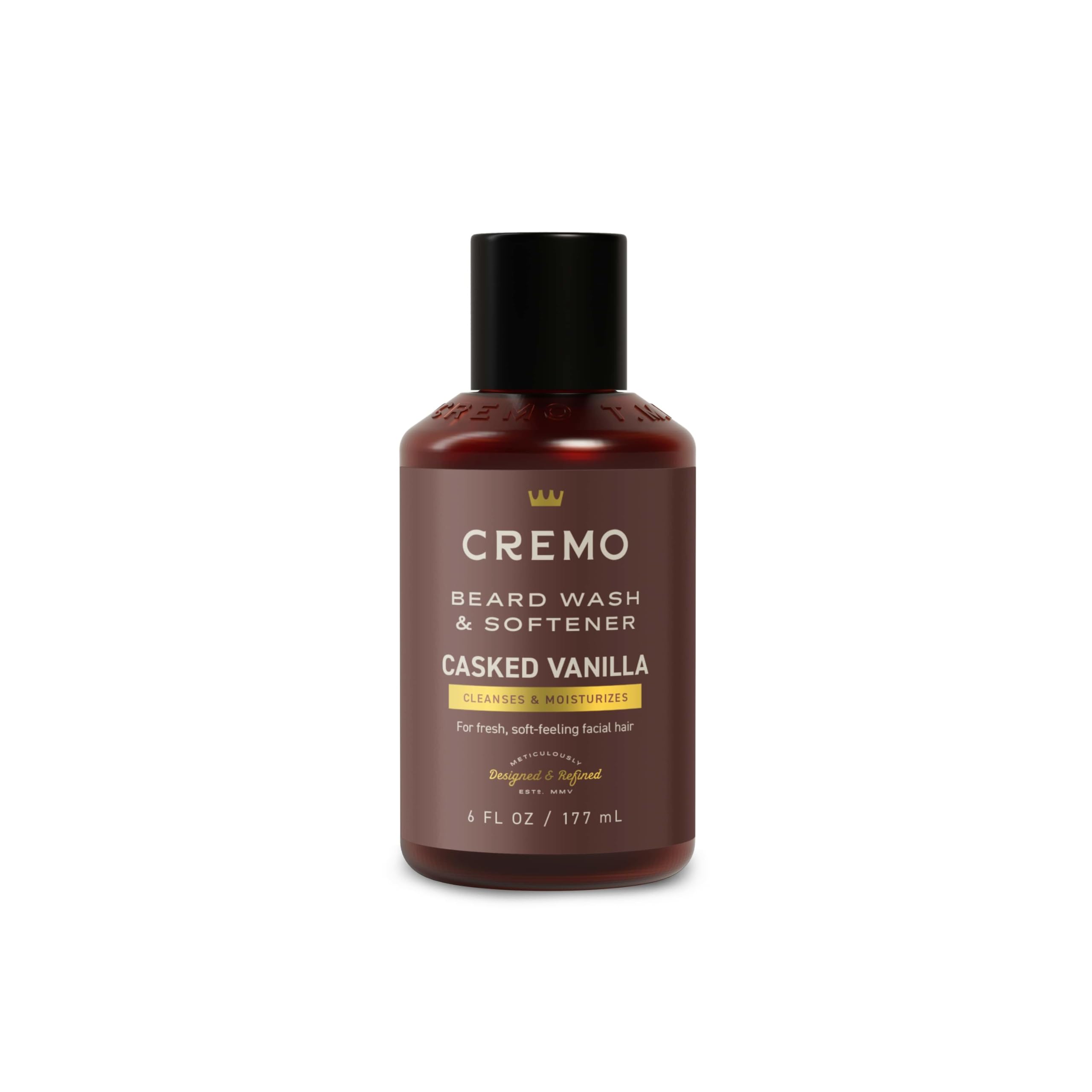 Cremo Casked Vanilla 2n1 beard wash bottle front showing premium packaging