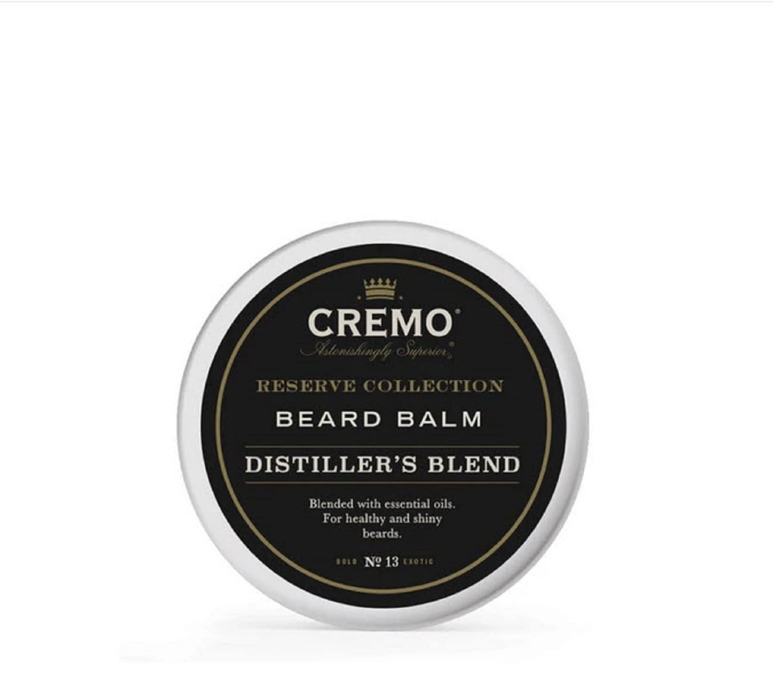 Cremo Distiller's Blend Beard Balm jar for controlled grooming and moisture.