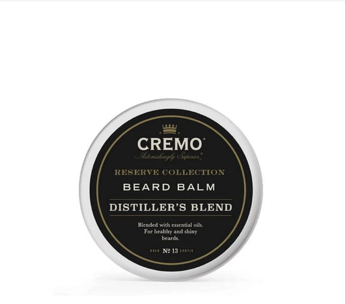Cremo Distiller's Blend Beard Balm jar for controlled grooming and moisture.