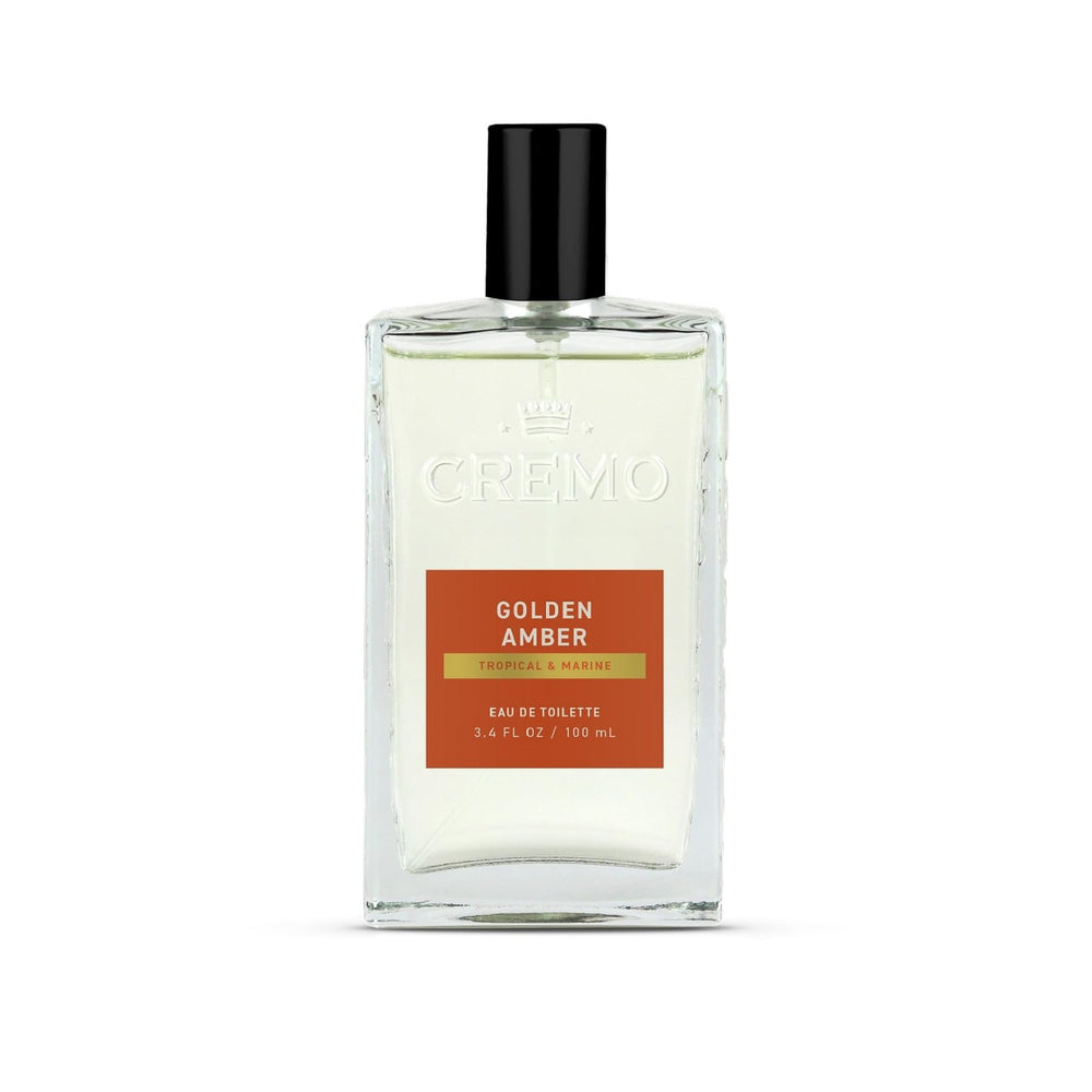 Cremo Golden Amber bottle-front, refined everyday fragrance.
