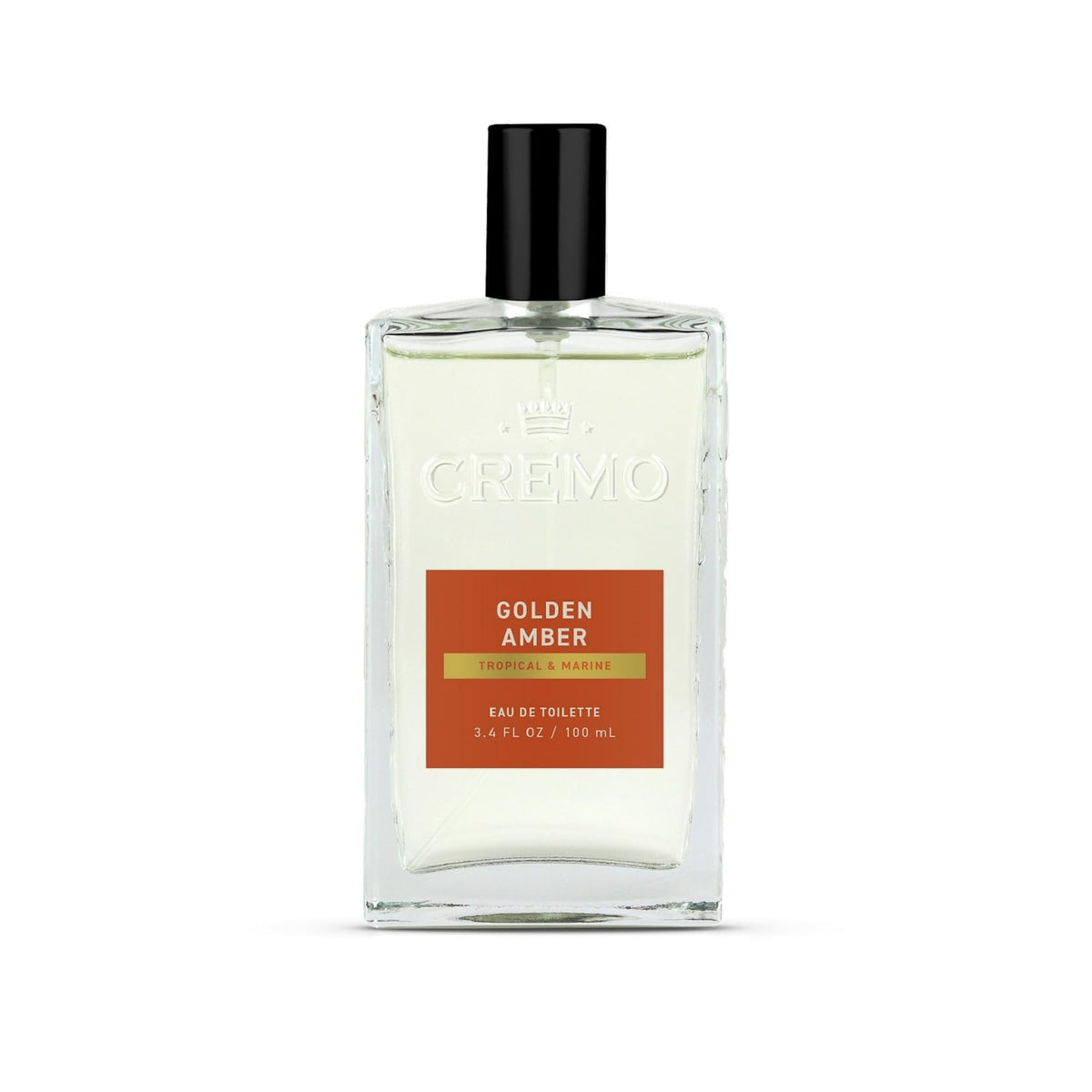 Cremo Golden Amber bottle-front, refined everyday fragrance.