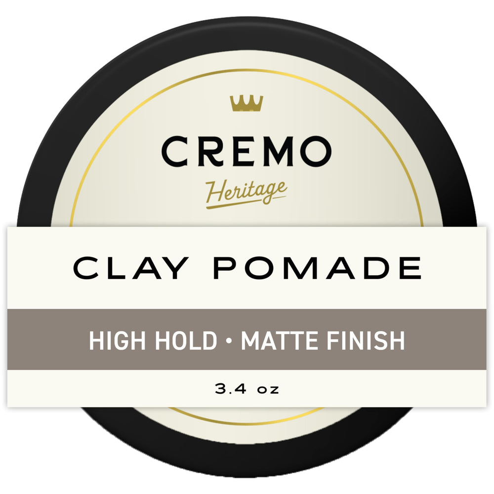 Cremo Hair Styling Clay packaging highlights premium barber-grade hold.