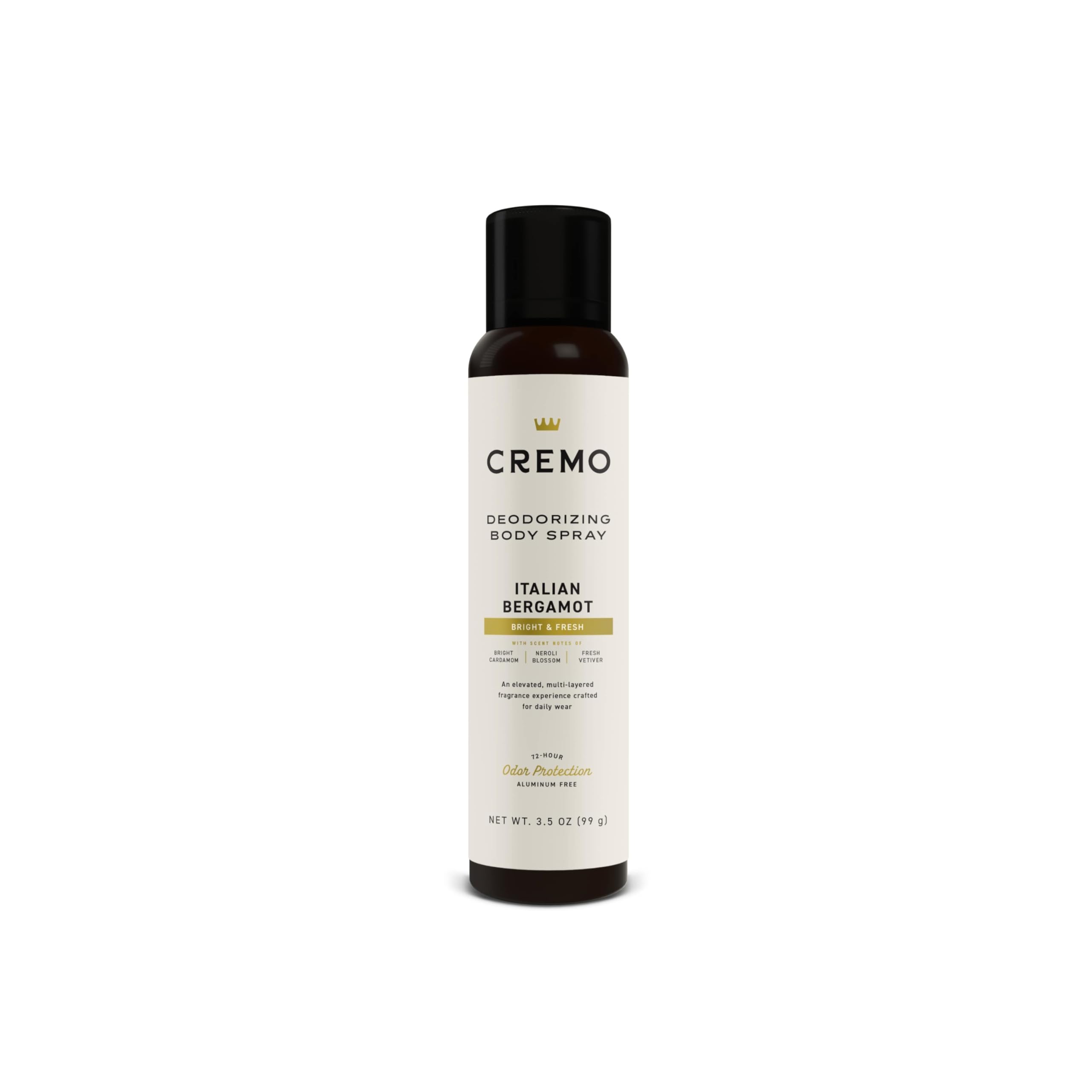 Cremo Italian Bergamot bottle with spray nozzle for a refined daily scent.