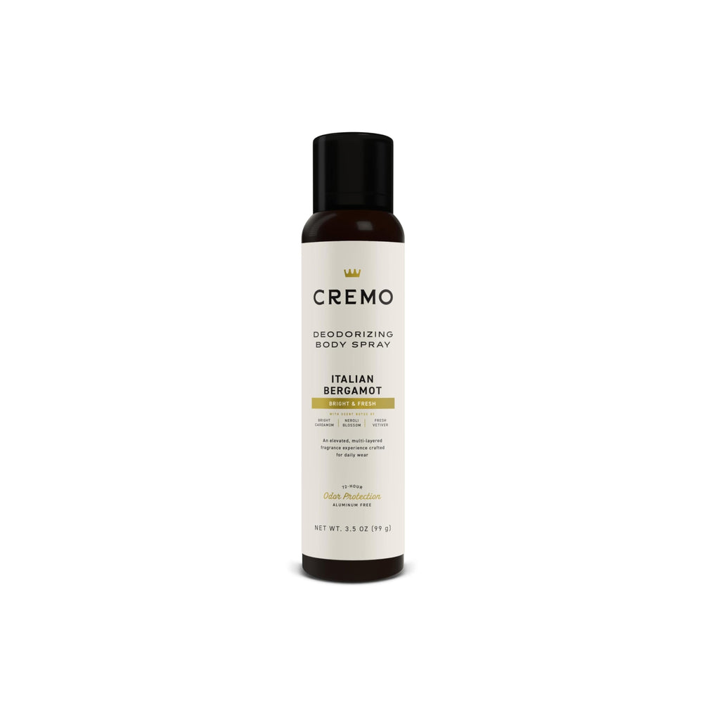 Cremo Italian Bergamot bottle with spray nozzle for a refined daily scent.
