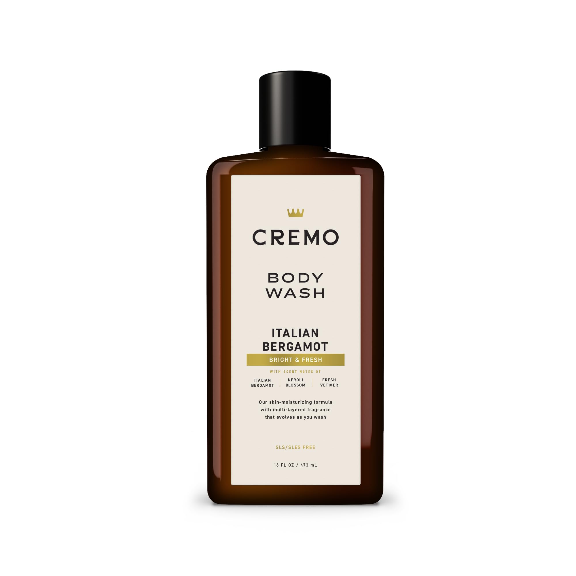 Cremo Italian Bergamot bottle highlights a sophisticated scent for daily grooming.