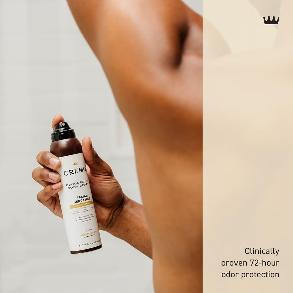 Packaging image showcases the Italian Bergamot collection by Cremo for cohesive grooming.