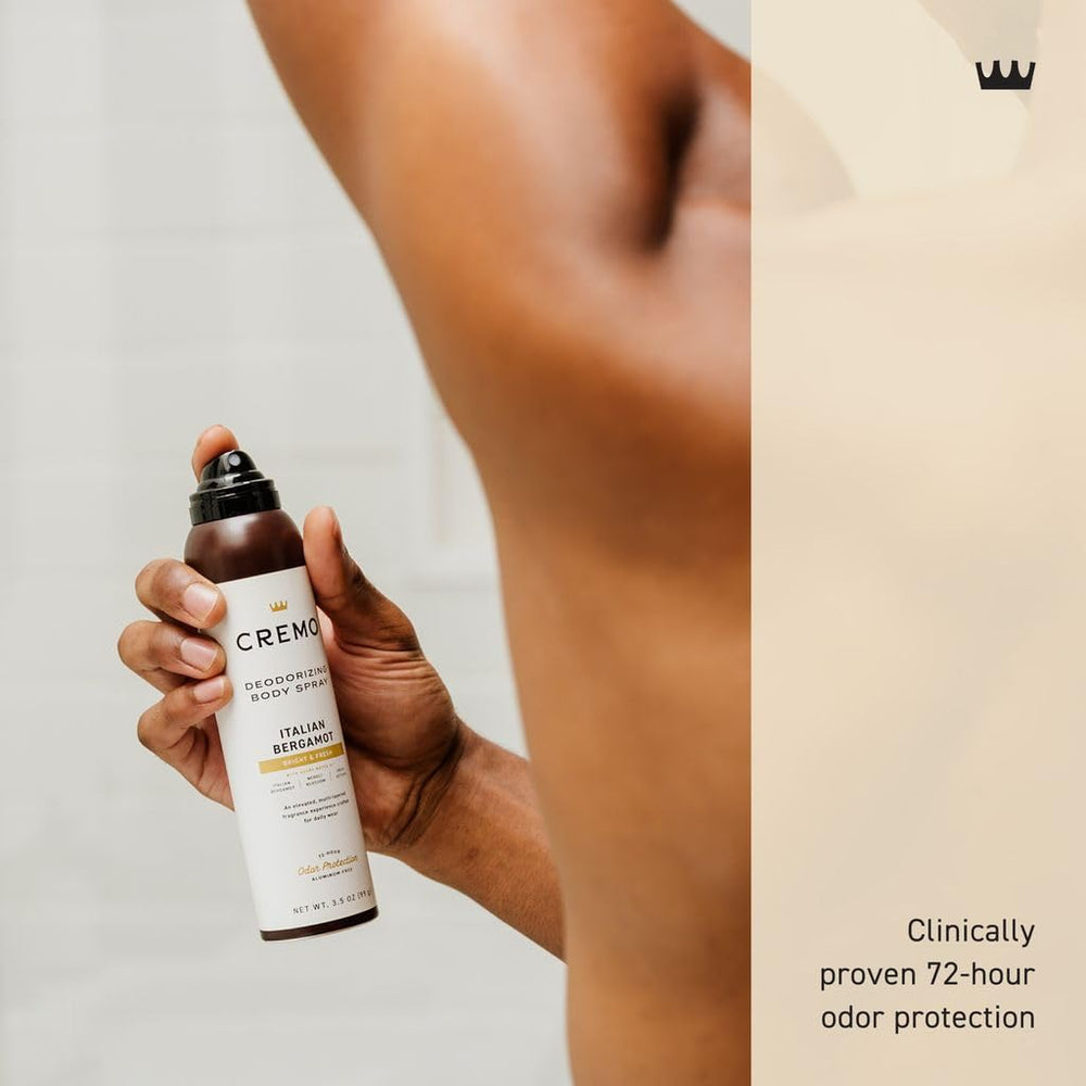 Packaging image showcases the Italian Bergamot collection by Cremo for cohesive grooming.