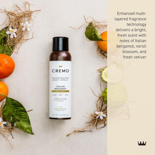 Cremo Italian Bergamot spray in action delivers vibrant bergamot and neroli notes.