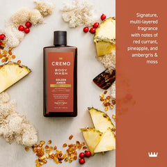 Cremo men's body wash delivering evolving fragrance for a layered scent.