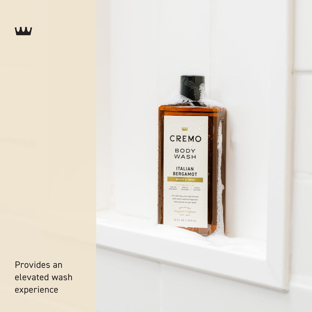 Cremo mens body wash packaging signals quality and value.