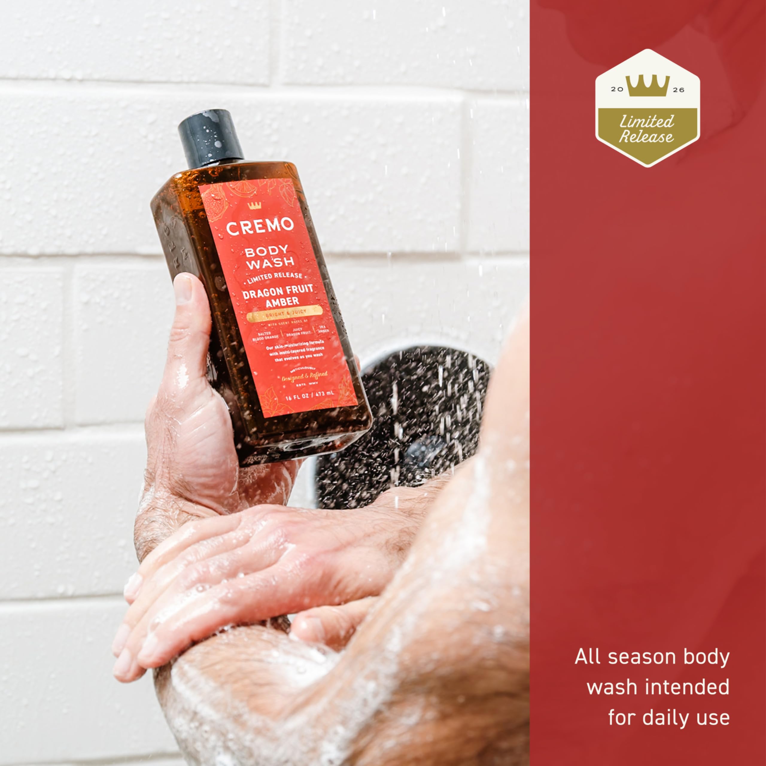 Cremo Moisturizing Cleanse shot communicates hydration while washing.
