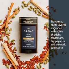 Cremo Palo Santo deodorant application smooth glide demonstrates comfortable underarm use.