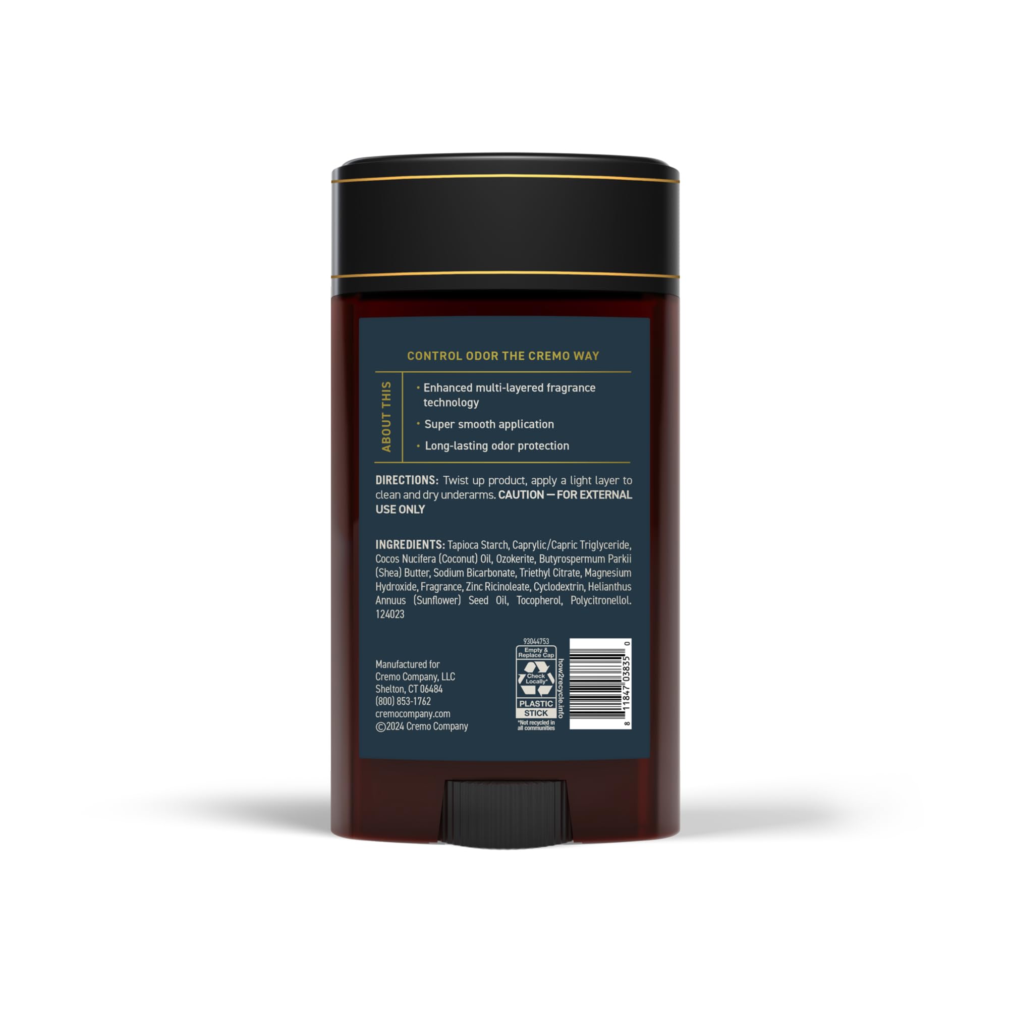 Cremo Palo Santo deodorant texture satin finish conveys smooth feel.