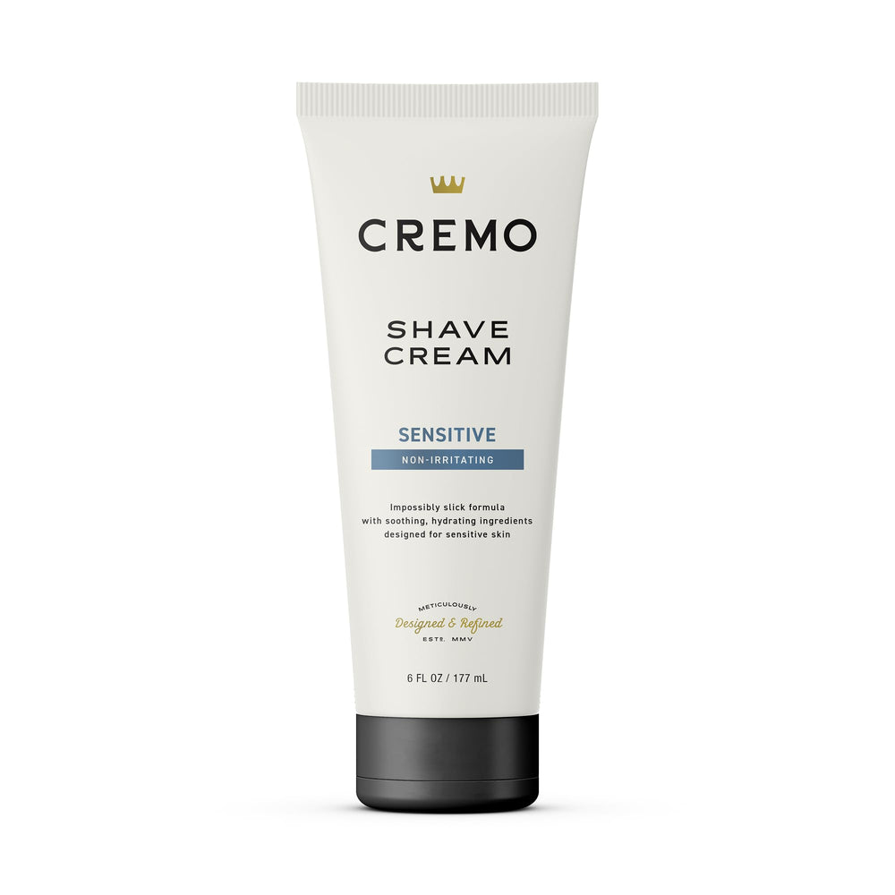 Cremo Sensitive Shave Cream bottle-pour shows slick glide for a smooth shave.
