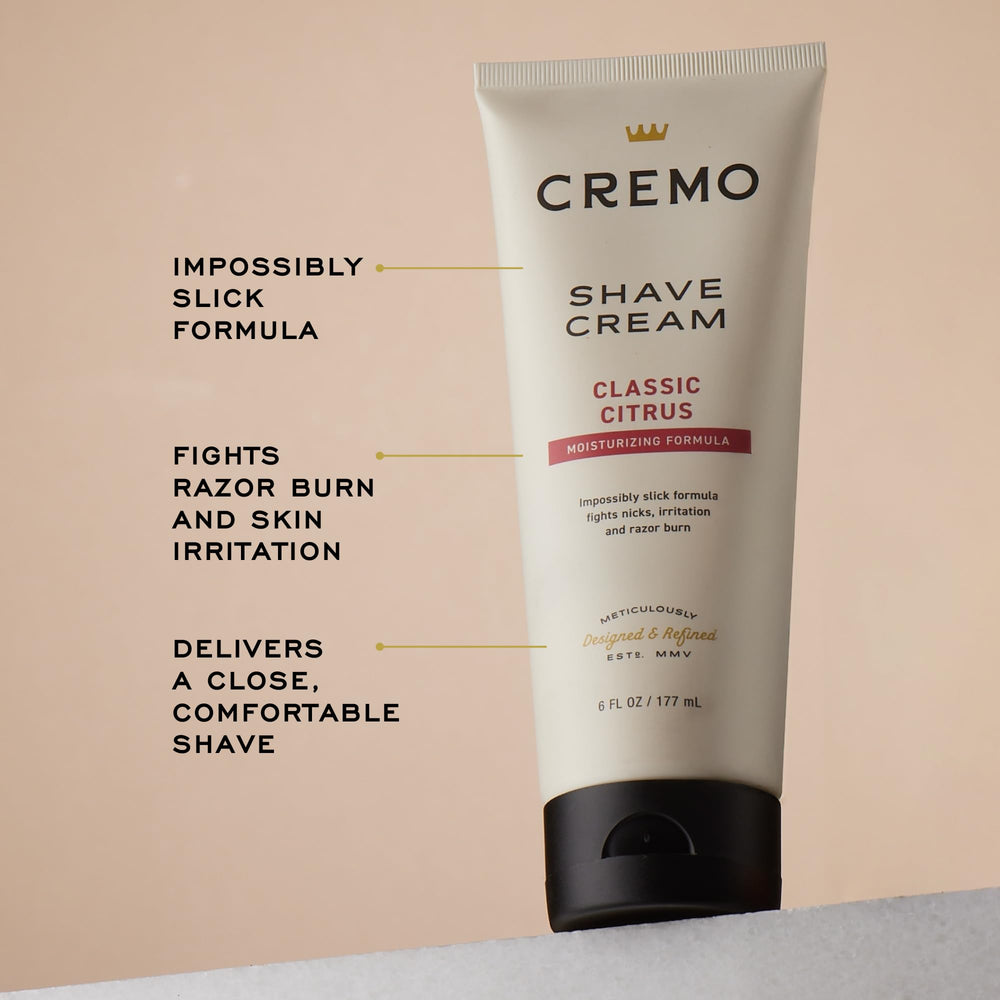 Cremo shaving cream being lathered, forms a slick protective layer during shaving.