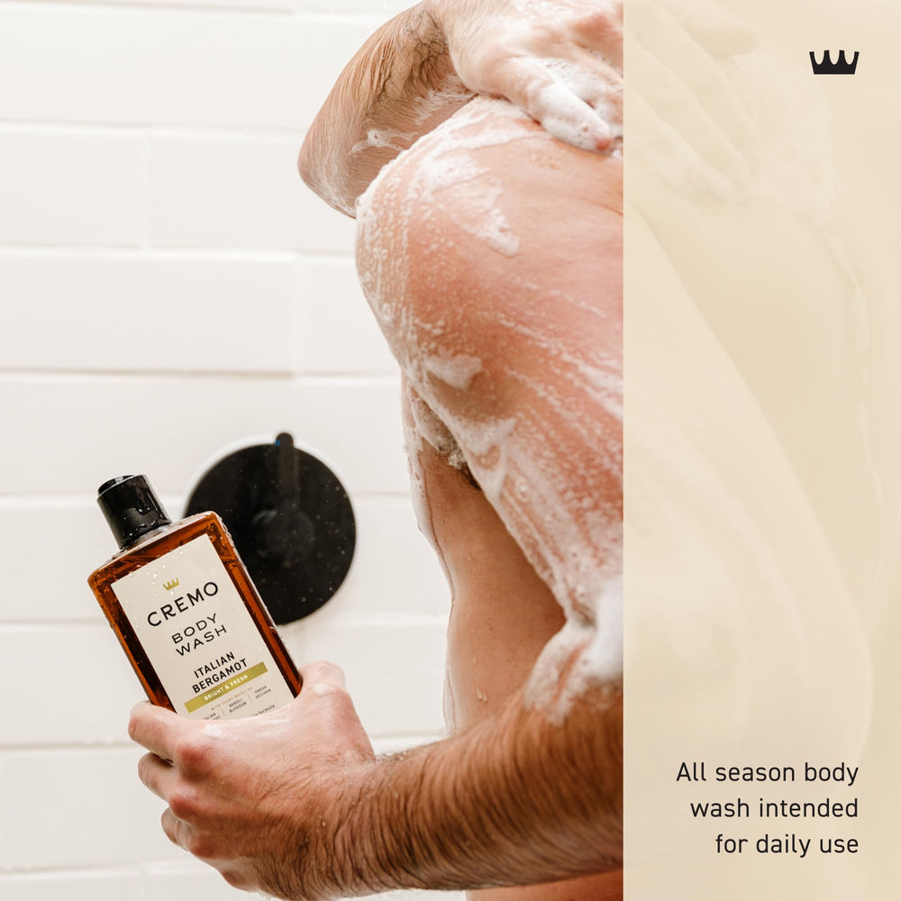 Sleek bottle on the shower shelf invites a refreshing routine.