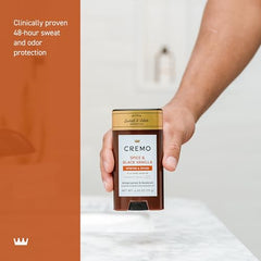 Front packaging label of Cremo Spice & Black Vanilla.