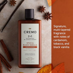 Cremo Spice and Black Vanilla rich lather demonstrates cleansing power for all hair types