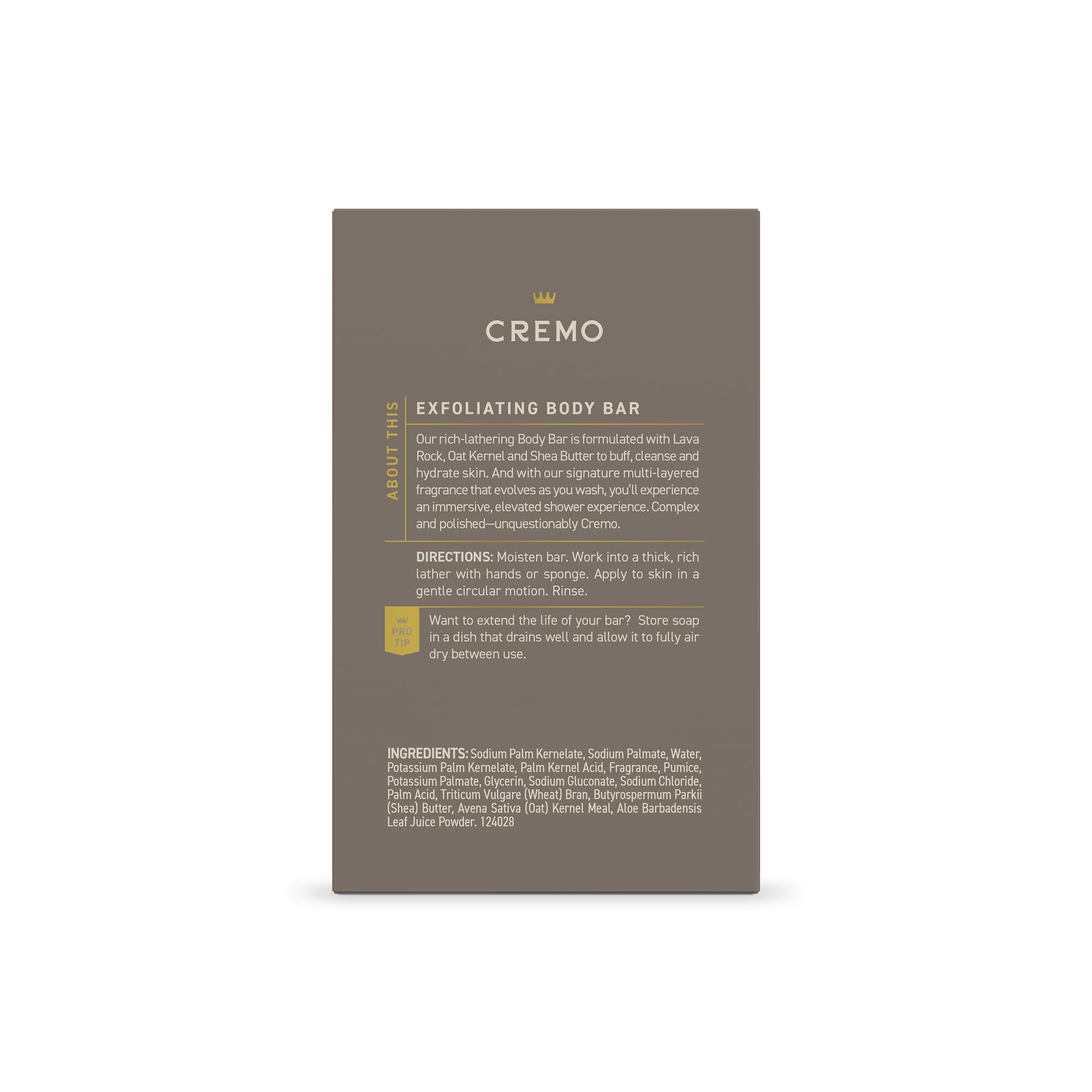 Cremo Vintage Suede Bar in shower routine supports daily grooming.
