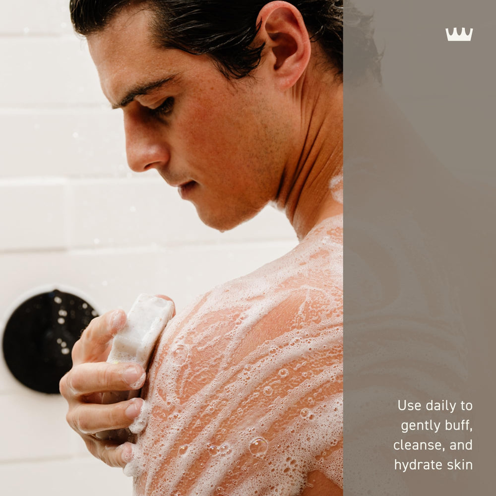 Cremo Vintage Suede Bar rich lather enhances cleansing ritual.