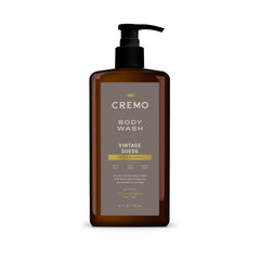Cremo Vintage Suede body wash bottle front view for daily use convenience.