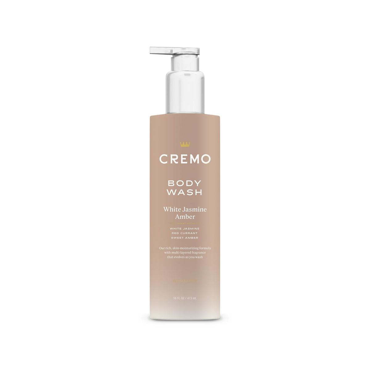 Cremo White Jasmine Amber bottle on shelf signals premium cleansing with evolving fragrance.