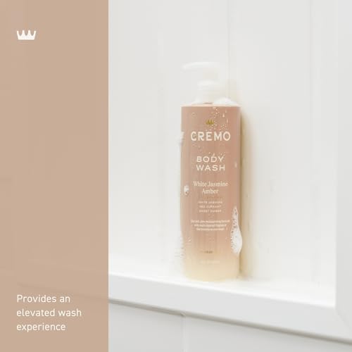 Cremo White Jasmine Amber closeup fragrance notes highlight jasmine red currant and amber.
