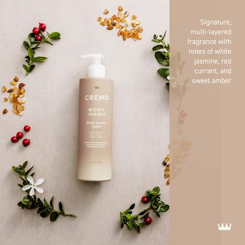 Cremo White Jasmine Amber rich-lather scene shows luxurious foam for a pampering shower.