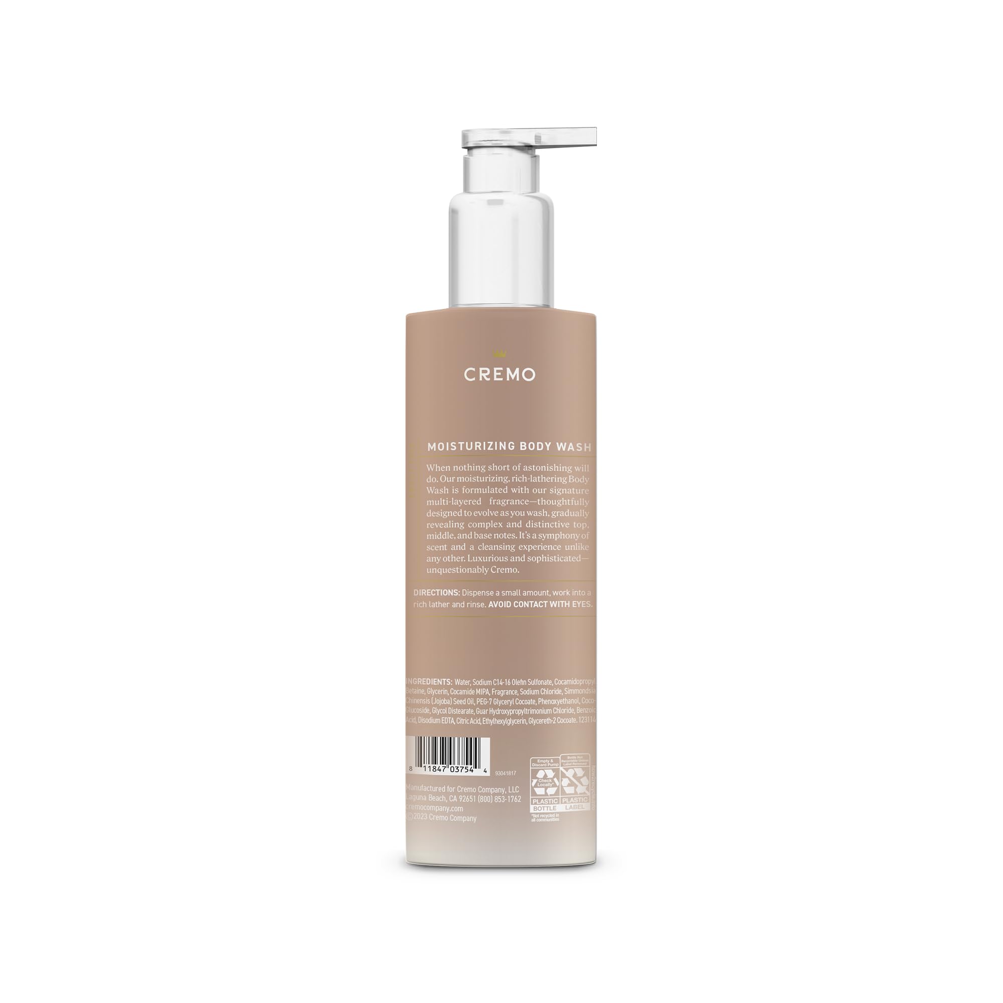 Cremo White Jasmine Amber sixteen ounce bottle on display emphasizes long lasting value.
