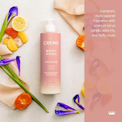 Cremo Wild Iris Musk lather demonstrates rich, moisturizing foam for a pampering shower.
