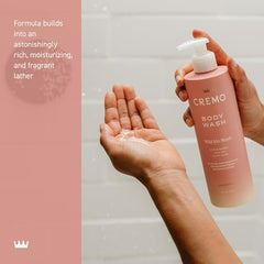 Cremo Wild Iris Musk pump bottle ready for daily use and renewal.