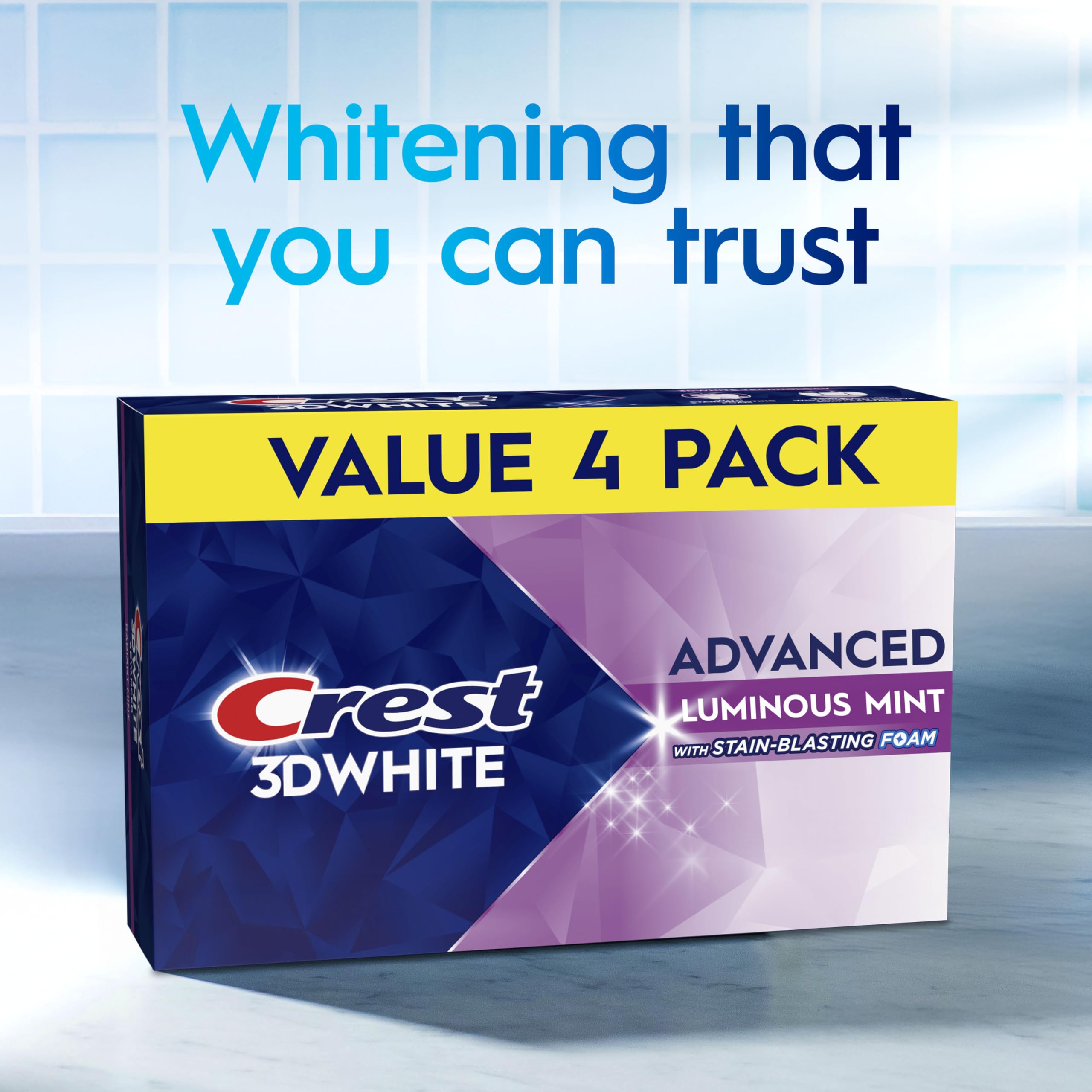 Crest 3D White Advanced Luminous Mint fluoride formula highlight.