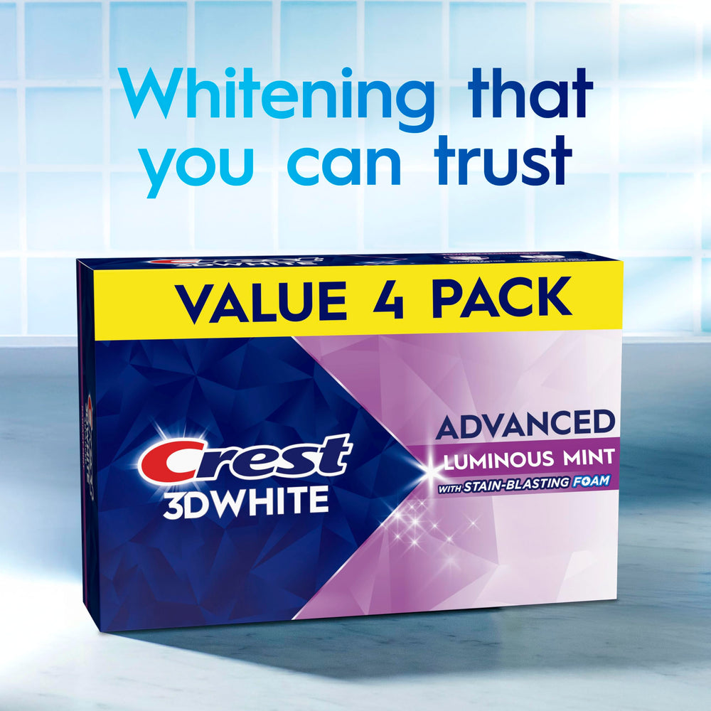 Crest 3D White Advanced Luminous Mint fluoride formula highlight.