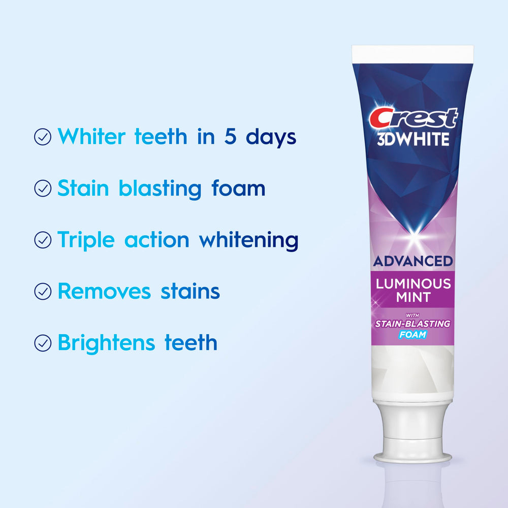 Crest 3D White Advanced Luminous Mint multi-pack on store shelf.