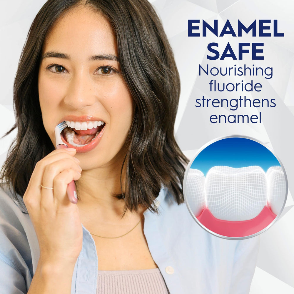 Crest 3D White Brilliance with enamel-safe whitening on the label.