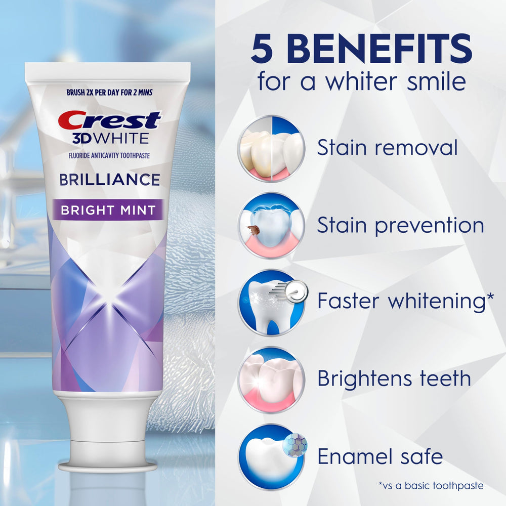 Crest 3D White Brilliance foamy brush action supports effective surface stain removal.
