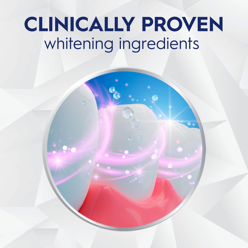 Crest 3D White Brilliance packaging shows a vibrant peppermint flavor.