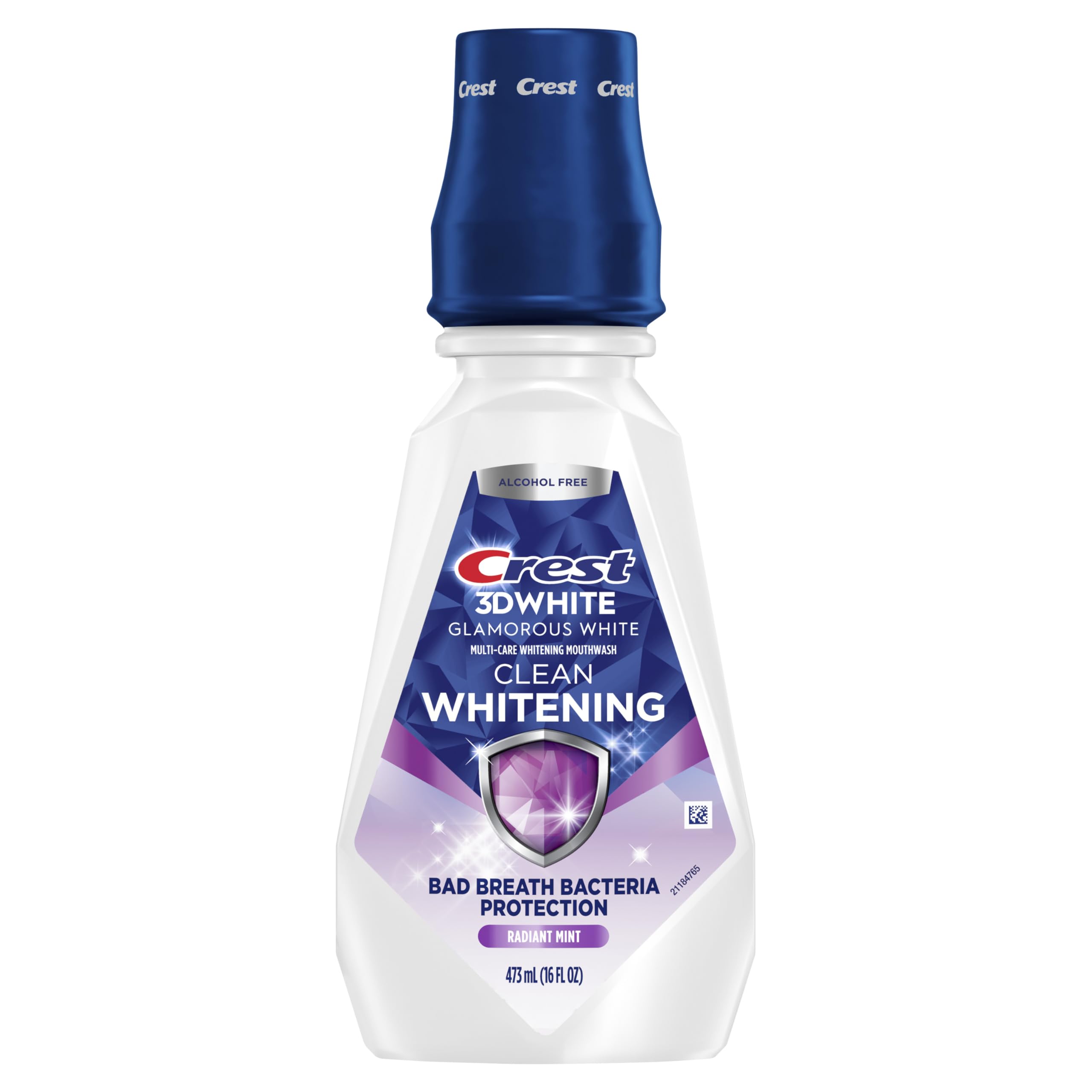 Close view of Crest 3D White Glamorous White bottle on shelf.