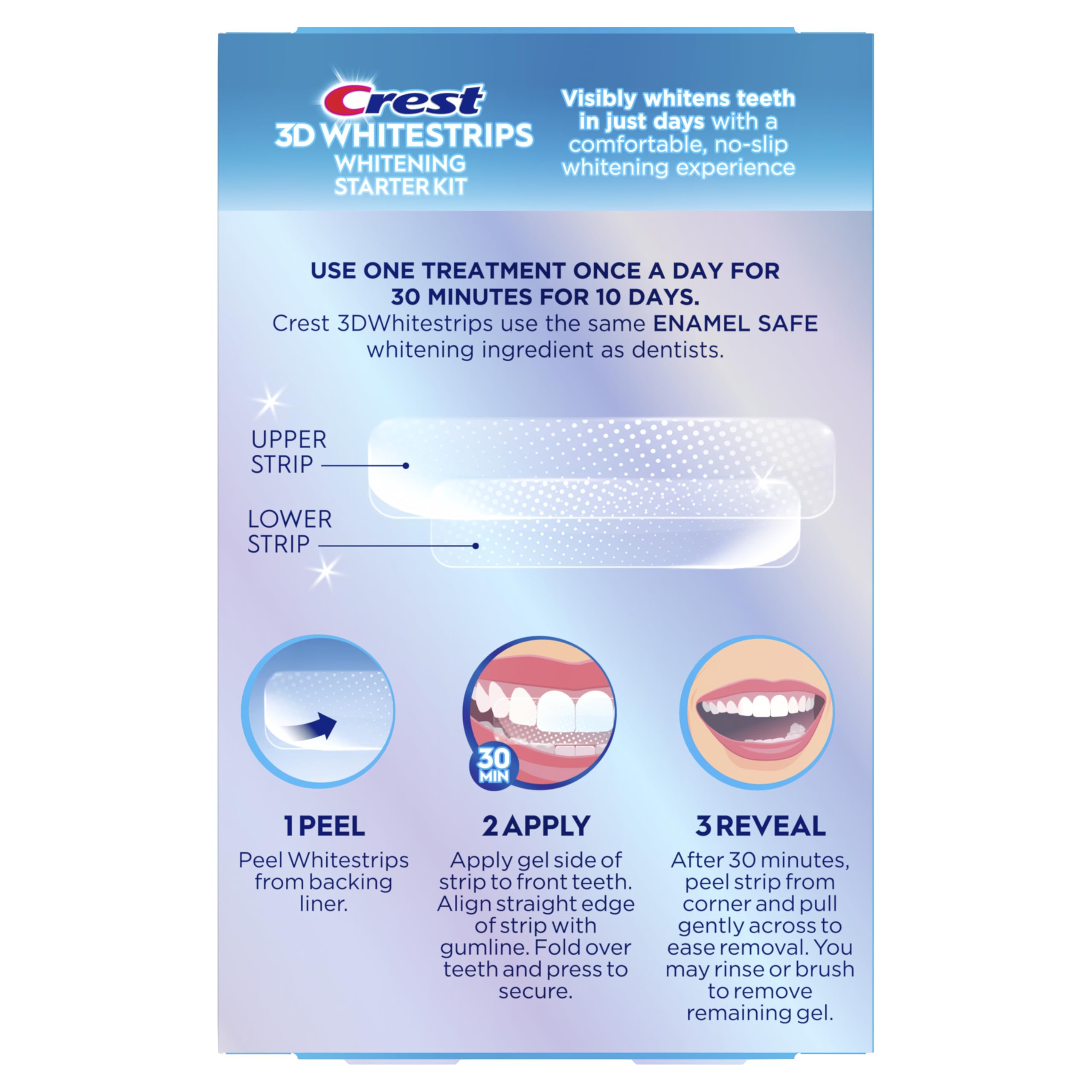 Crest 3D Whitestrips before-after hint image showing potential whitening difference
