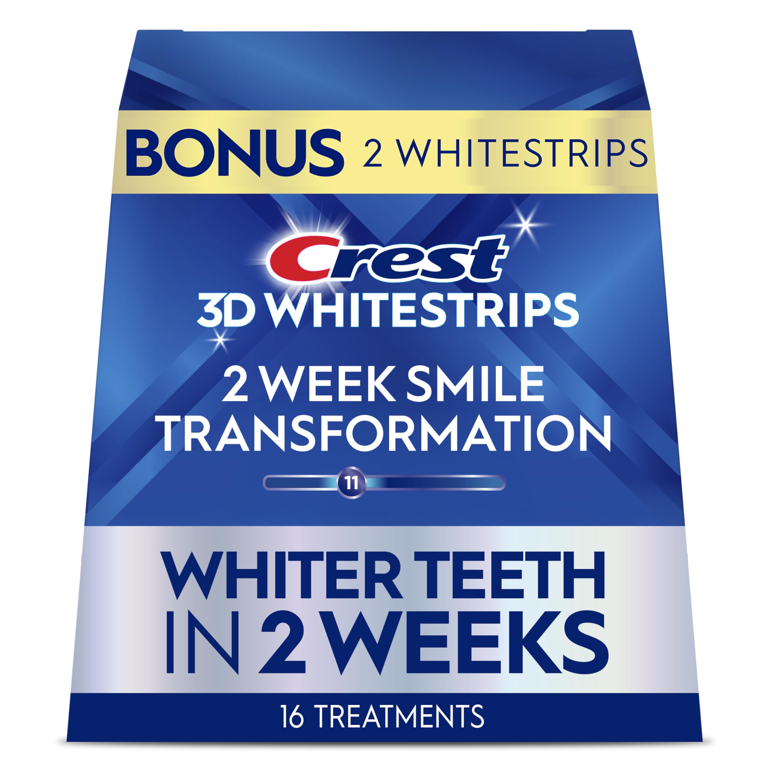 Crest 3D Whitestrips Glamorous White packaging highlights convenient at-home whitening
