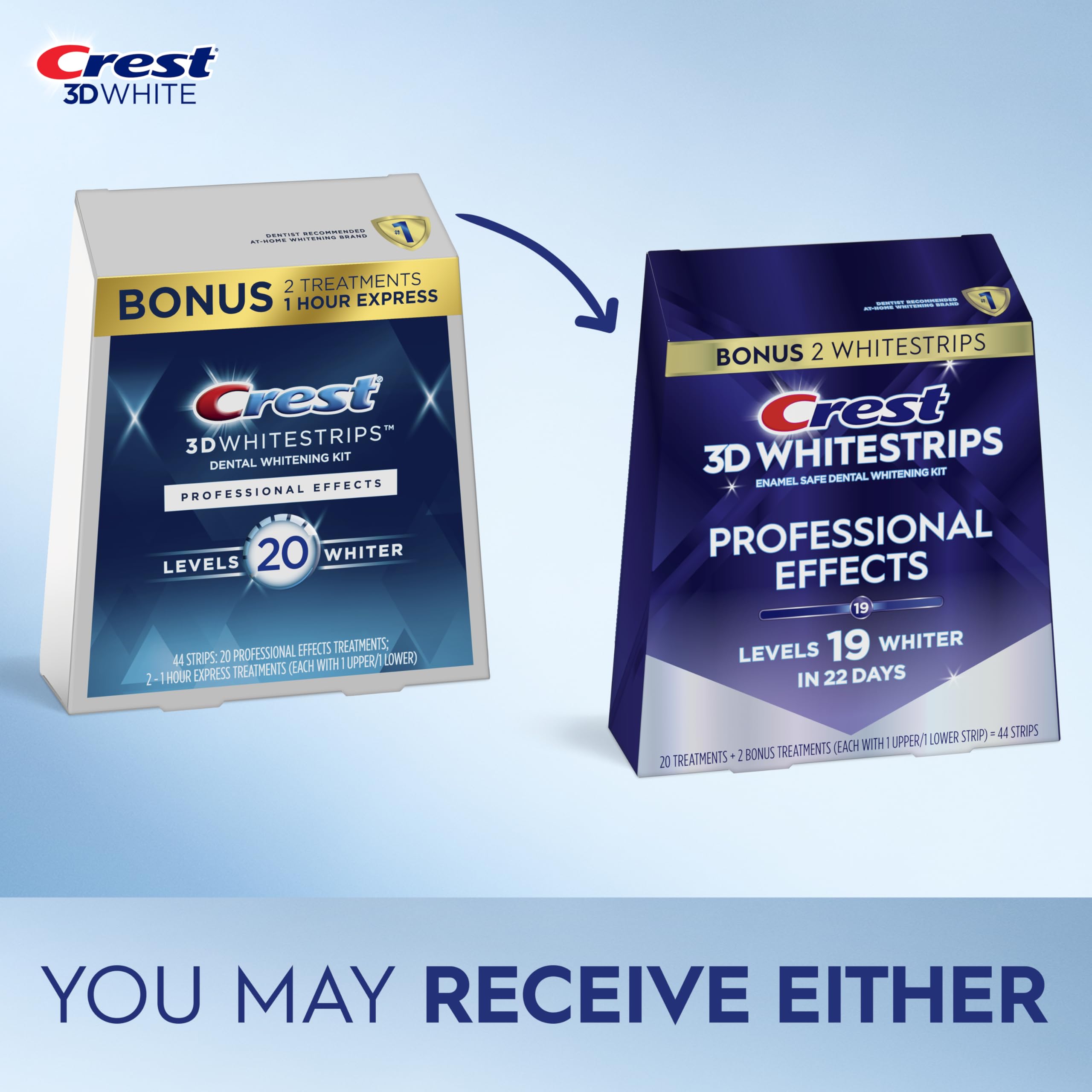Crest 3D Whitestrips lower strip on teeth during whitening routine.