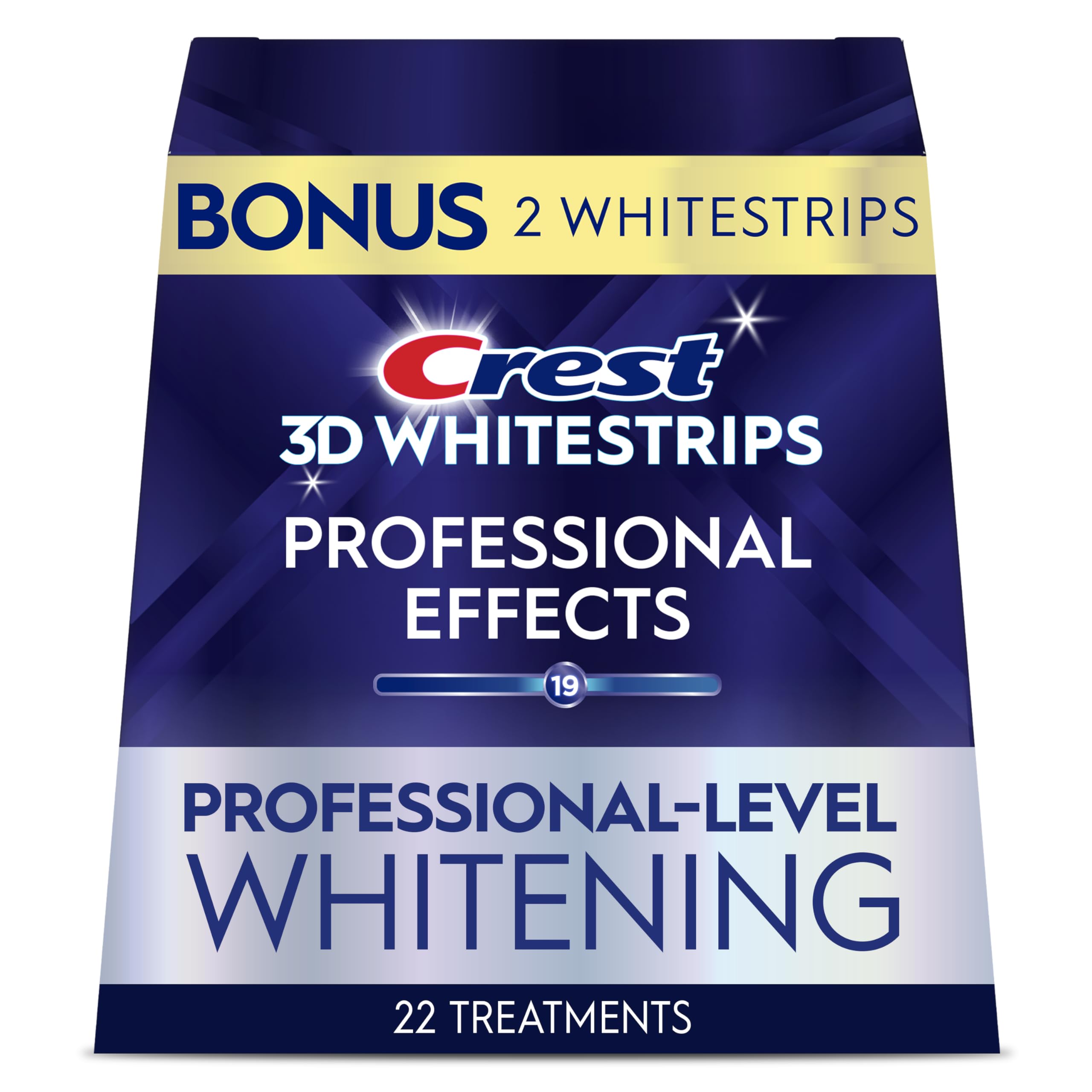 Crest 3D Whitestrips Professional Effects pack opened, revealing the whitening kit contents.