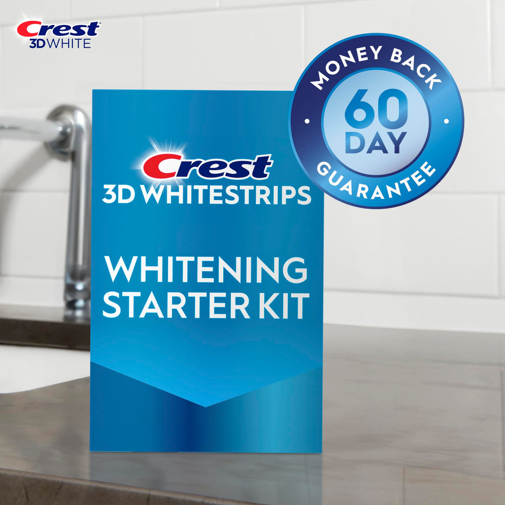 Crest 3D Whitestrips upper-teeth strip ready for a 30-minute whitening session