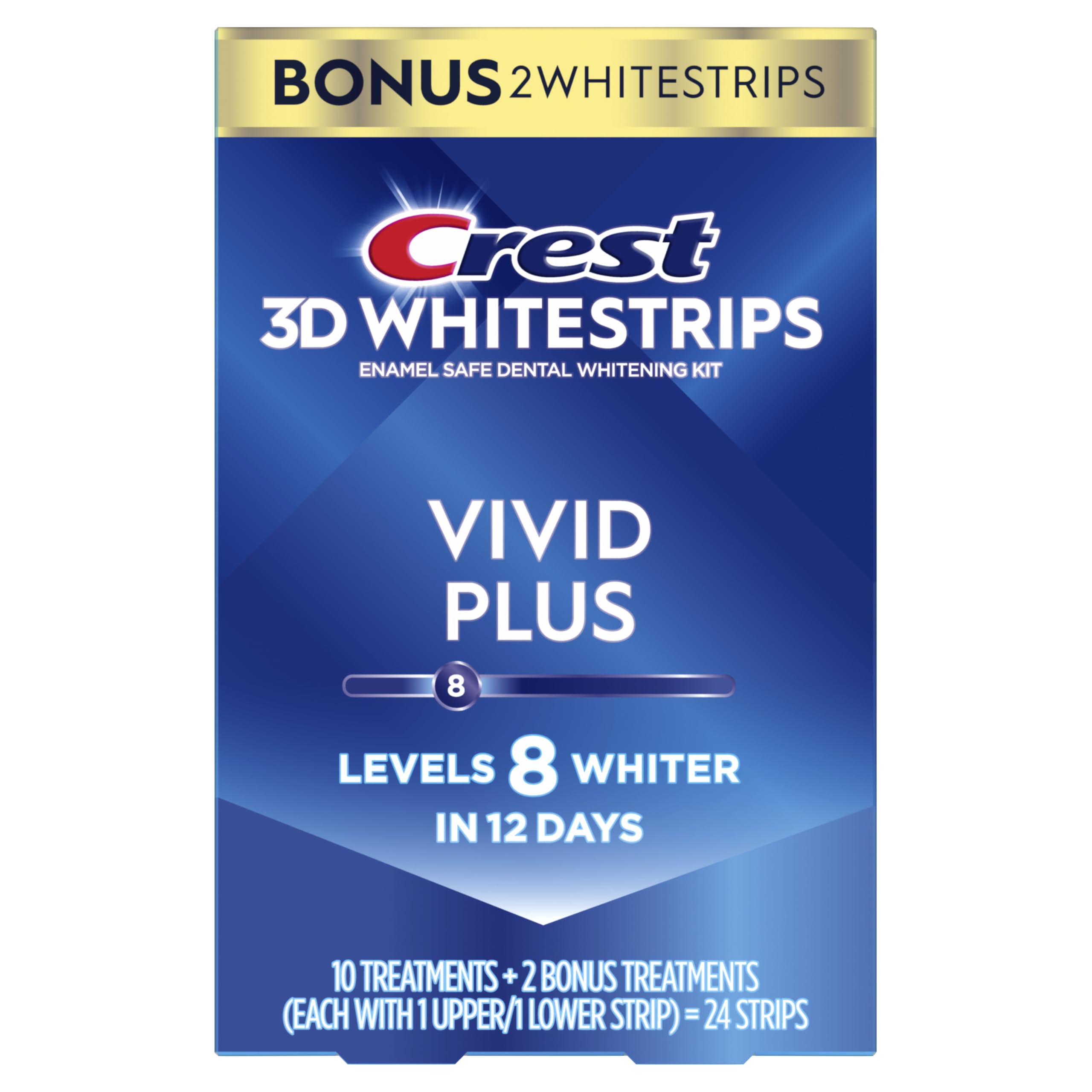 Crest 3D Whitestrips Vivid Plus enamel-safe whitening formula close-up