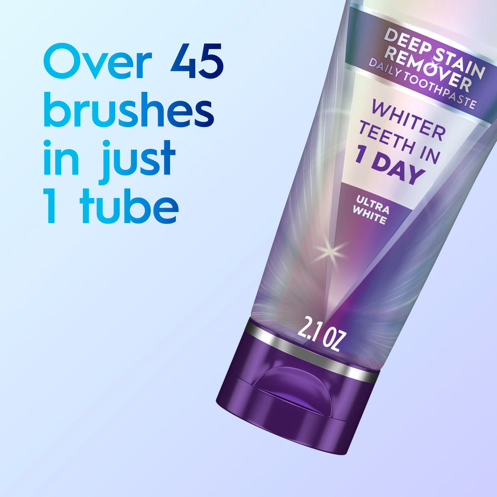 Crest 3D White Brilliance next-day results illustration suggesting rapid whitening