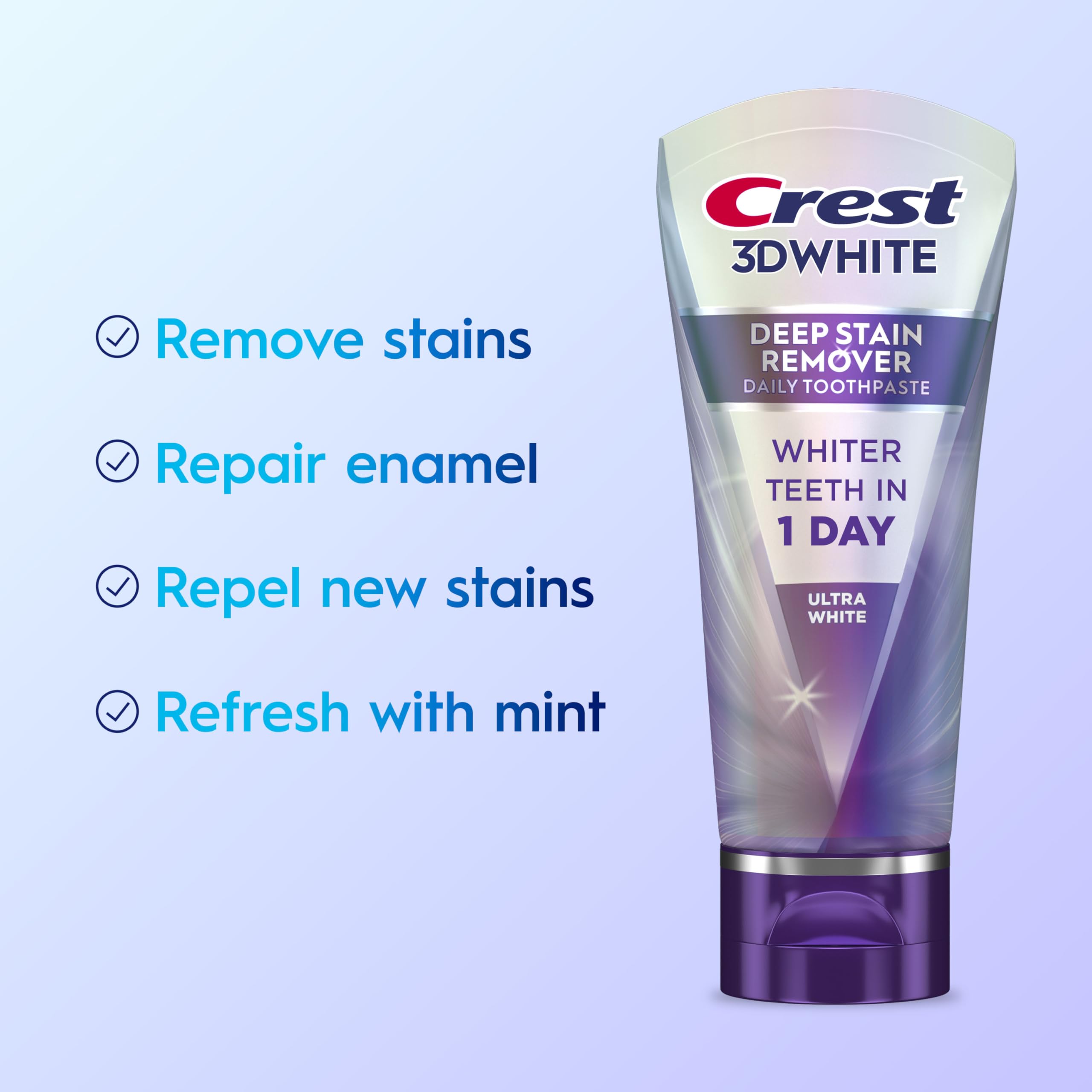 Crest 3D White Brilliance toothpaste tube dispensing on a sink