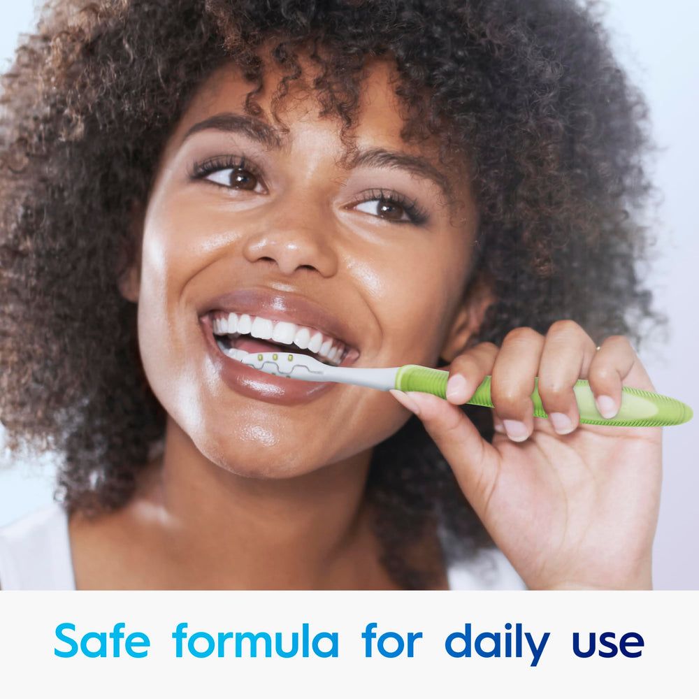 Crest 3DWhite toothpaste on bathroom shelf—enamel-strengthening formula supporting cavity-prevention awareness.
